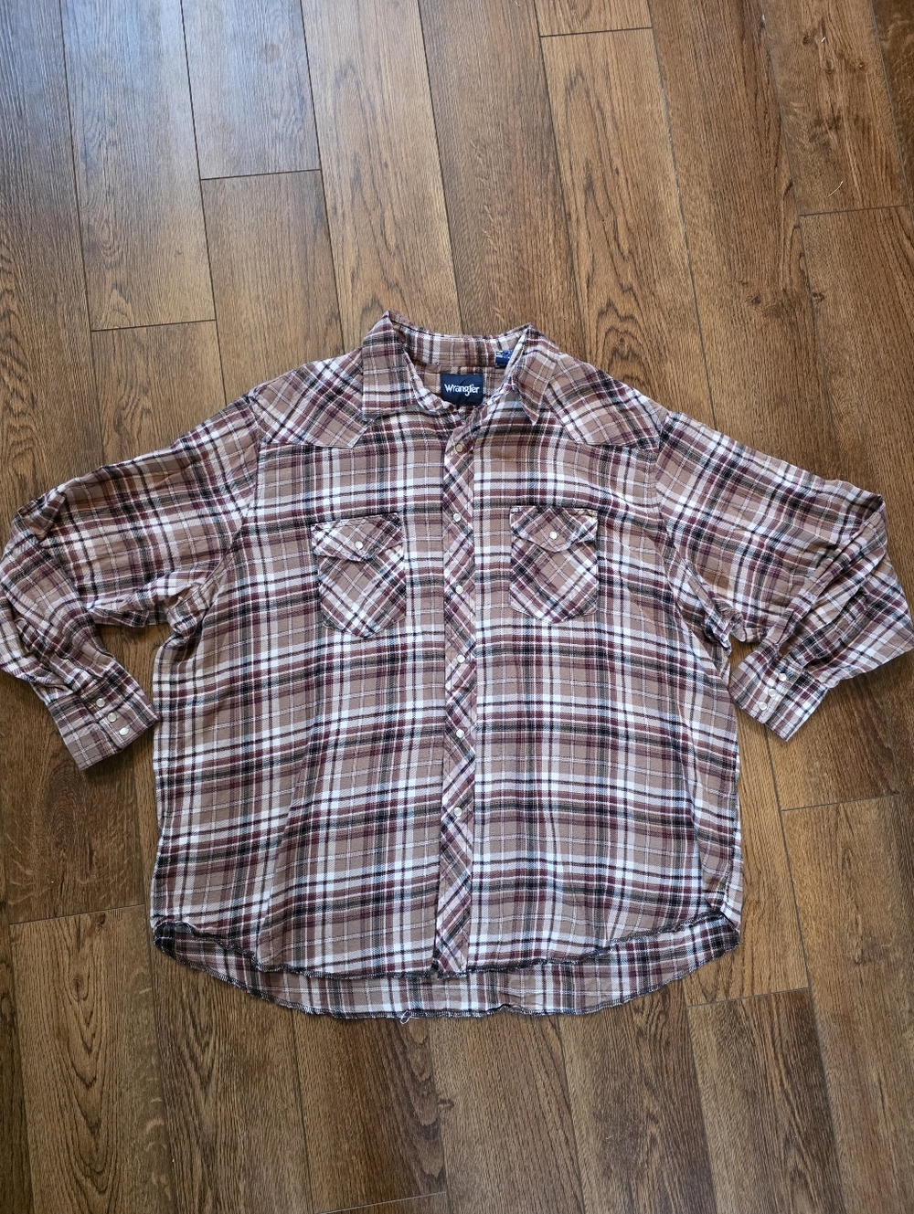 Wrangler Plaid Button-Down Shirt in Brown and Cream